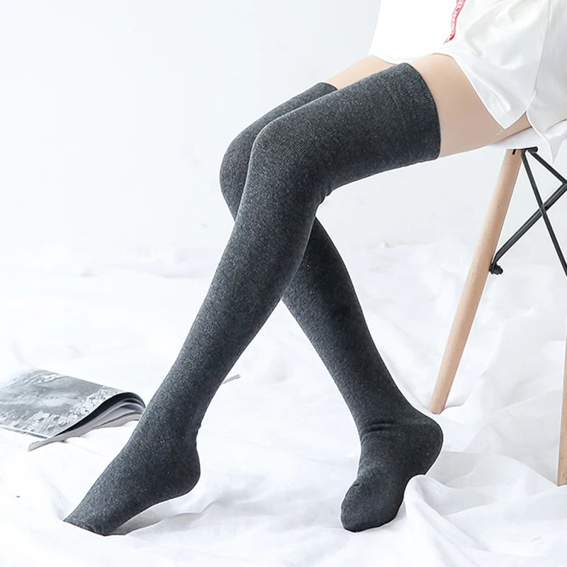 Spring Women Cotton Thigh High Socks