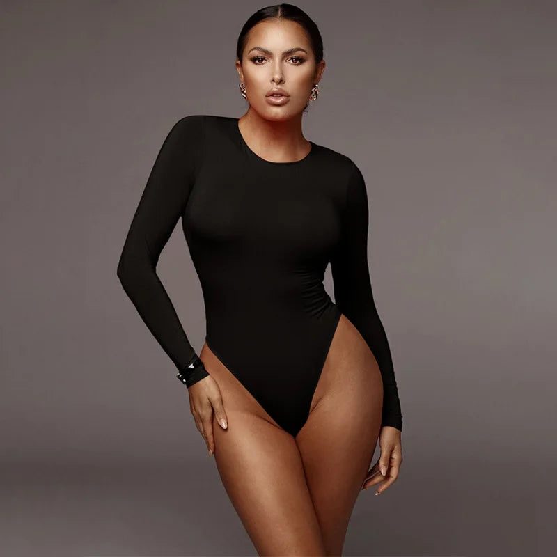 Solid O‑Neck Long Sleeve Bodysuit