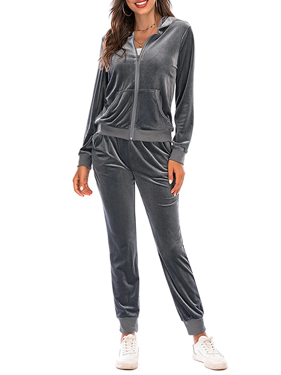 Women s Velvet Jogging Set Long Sleeve  Active Wear