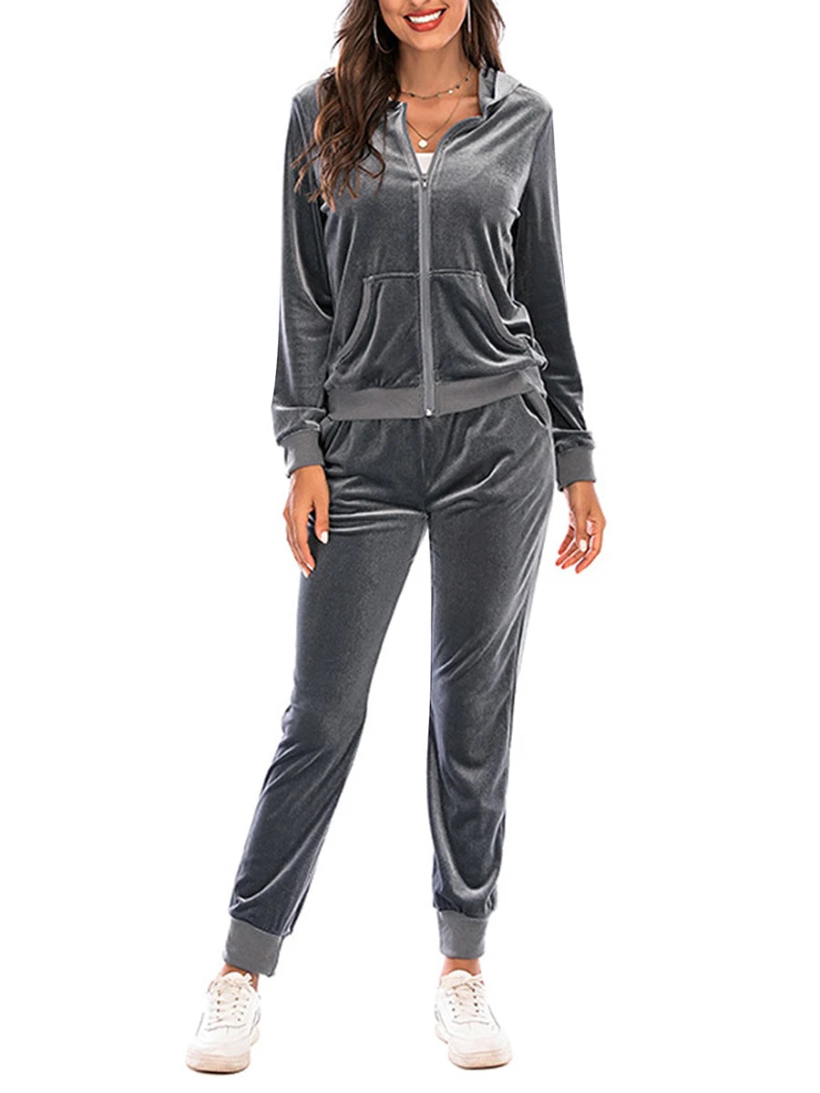 Women s Velvet Jogging Set Long Sleeve  Active Wear