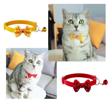 Bowknot Dot Cat Collar With Bell Cute