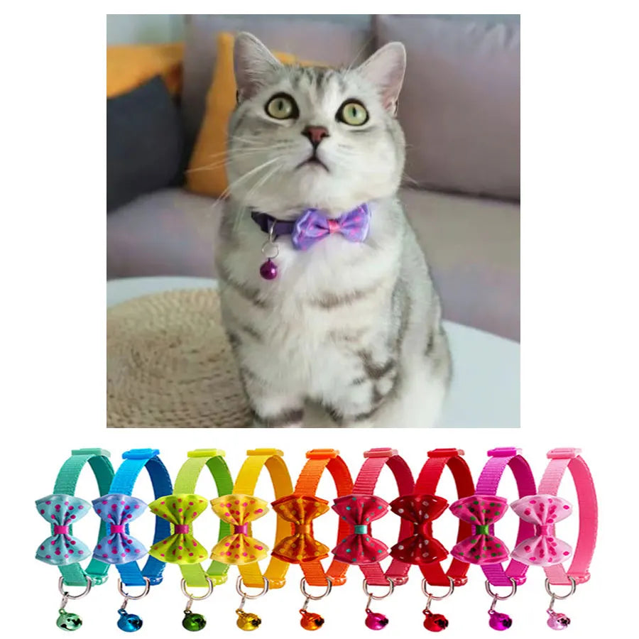 Bowknot Dot Cat Collar With Bell Cute