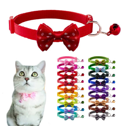 Bowknot Dot Cat Collar With Bell Cute